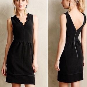 MAEVE X Anthropologie Ruffled Ottoman Sheath Dress |Cocktail Black Knit Womens M